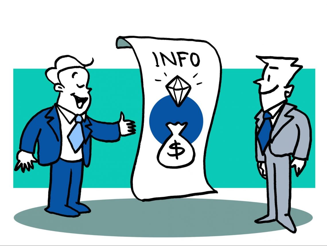 ilustração de um homem mostrando um papel para outro